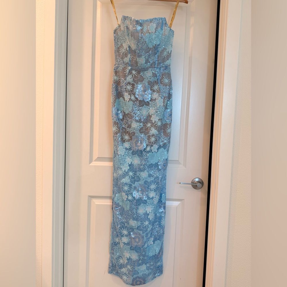 NWOT BRONX AND BANCO Farah Ocean Blue Sequin Multi Strapless Maxi Dress - Picture 6 of 16